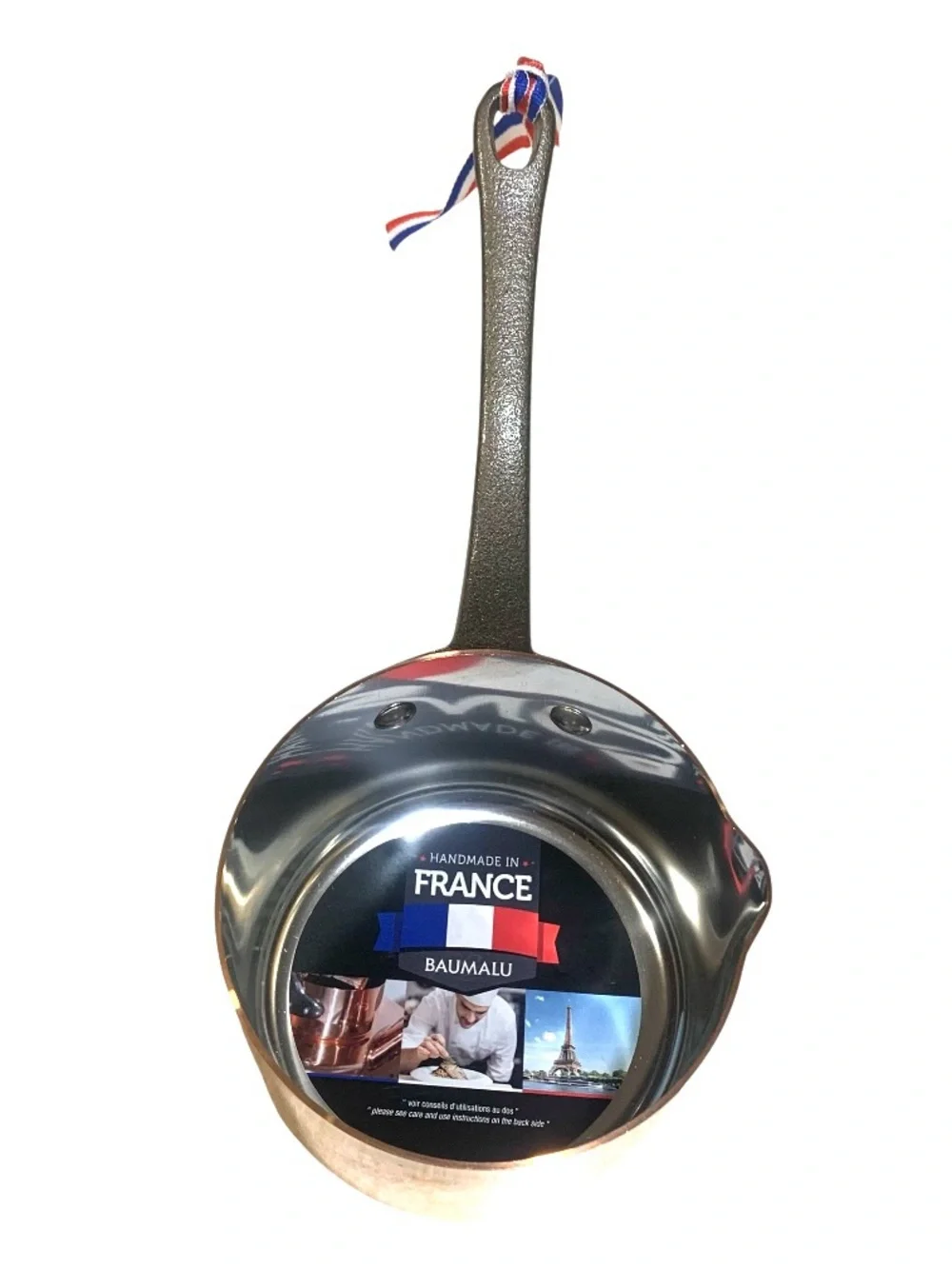 BAUMALU Tinned Copper Sauce Pot Pan Cast Iron Handle Handmade In France 3”x 4.5”